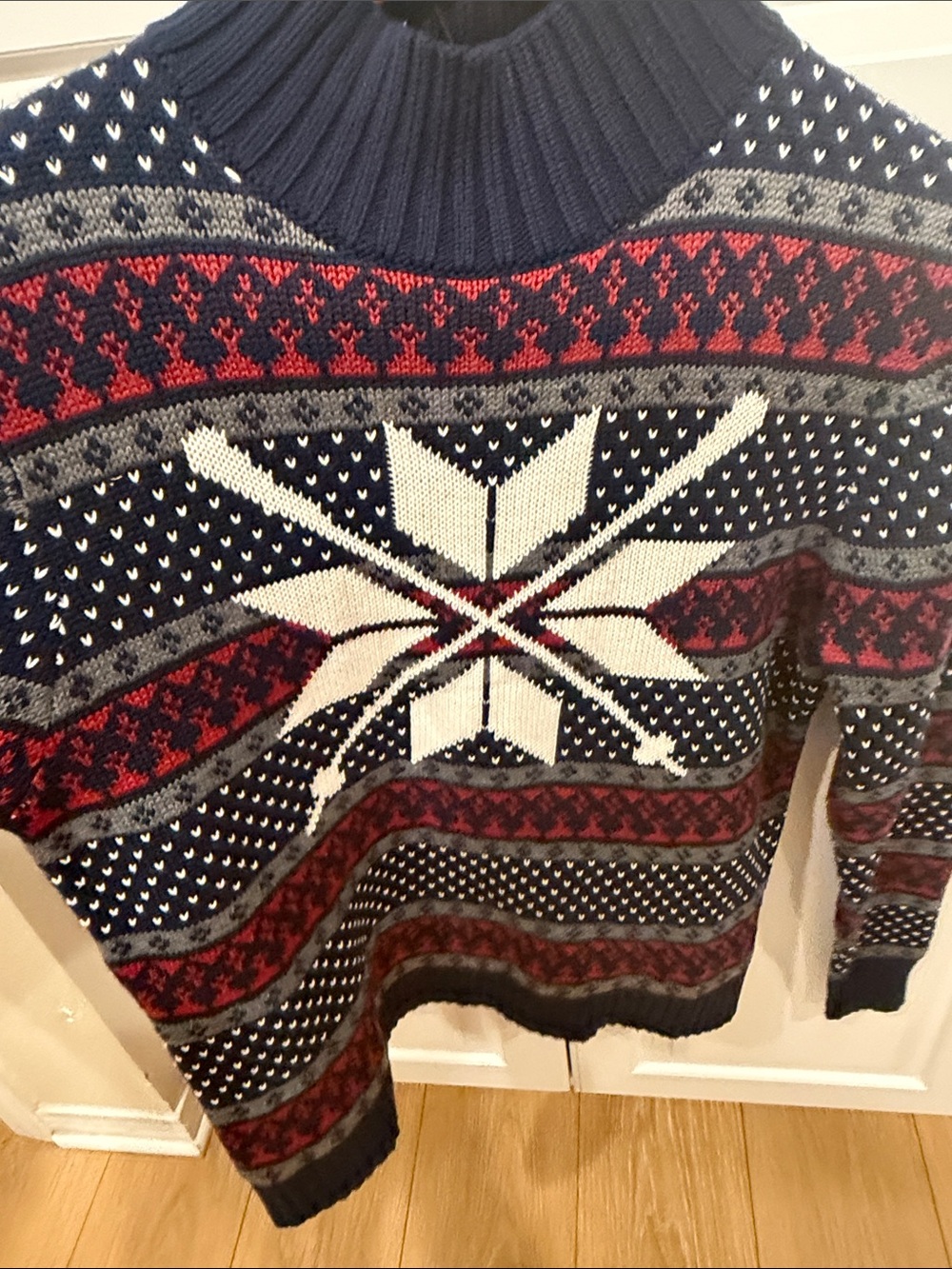 Alp N Rock Navy Turtleneck Fair Isle Sweater with Red and White Snowflake - Picture 3 of 5